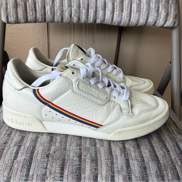Adidas Originals Continental 80 Pride Sneakers White Leather Rainbow Size 8.5 - Picture 1 of 9